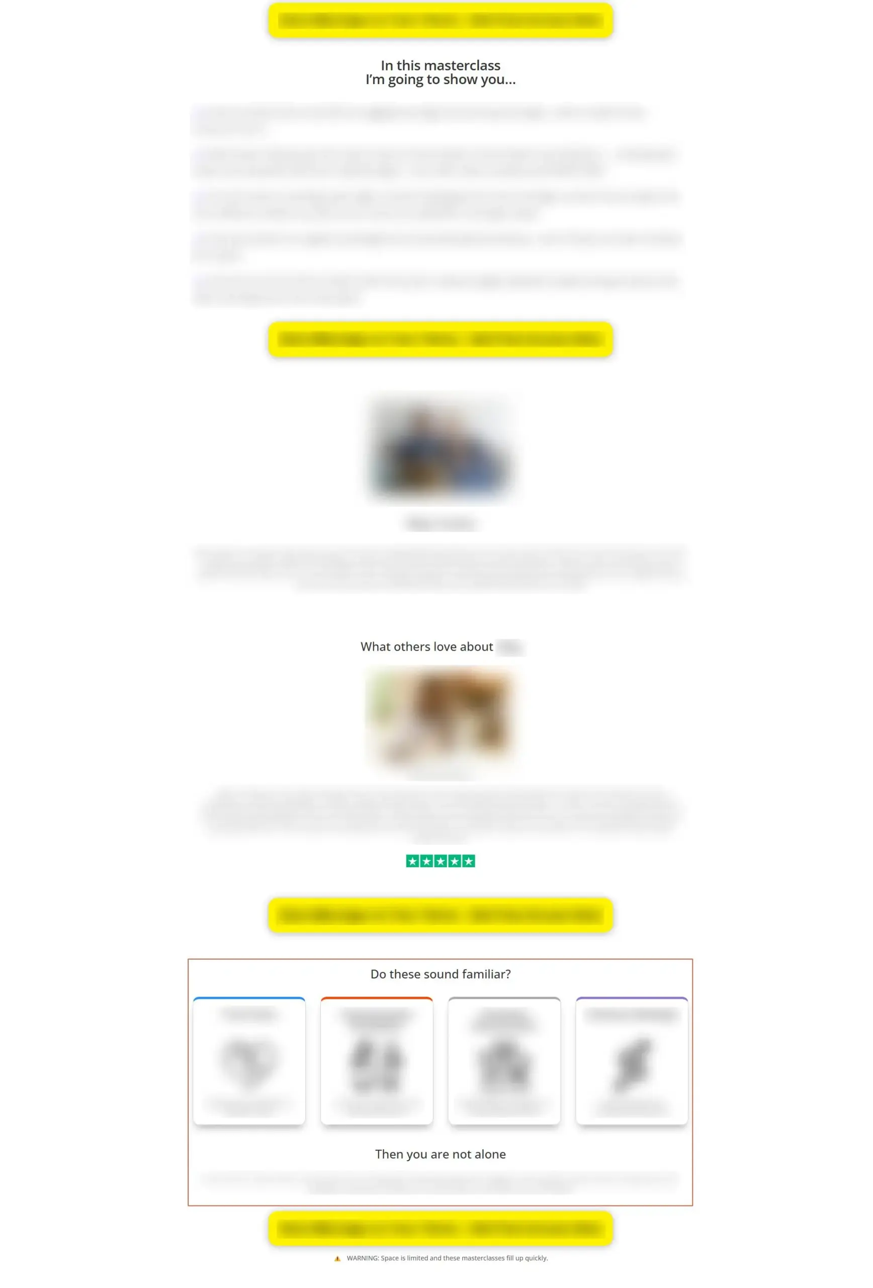 Screenshot of Test Group 2 landing-page variant showing the “Do these sound familiar?” section near the final call to action.